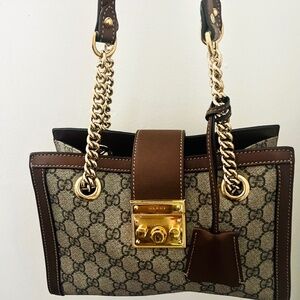 Gucci Brown Original GG Supreme Canvas Padlock Tote Small